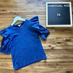 Habitual Kid Navy Blue Envelope Ruffle Short Sleeve Knit Cotton Top Teen 14